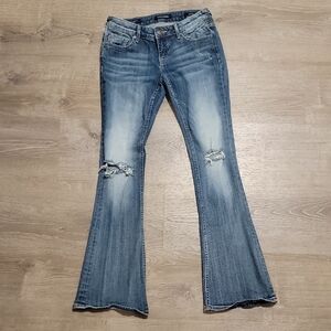 Vigoss Women's Flare Blue Distressed Jeans The Chelsea W26 L34